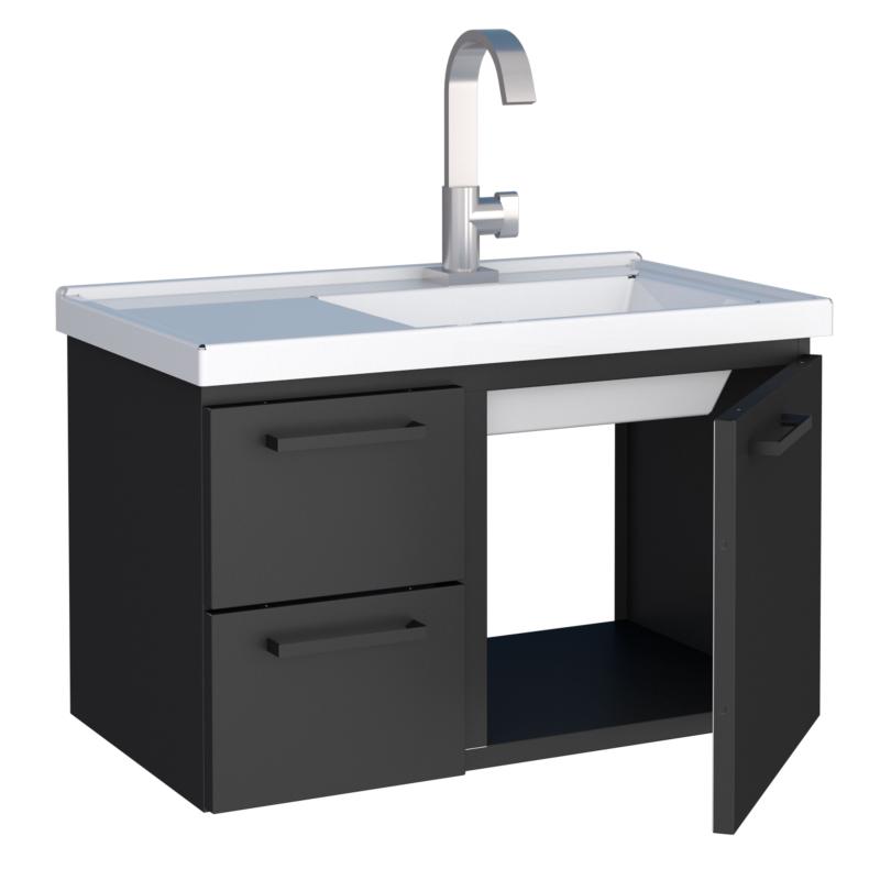 Vanitory Mueble De Acero con Mesada Mármol Sintético Cozimax Roma Negro