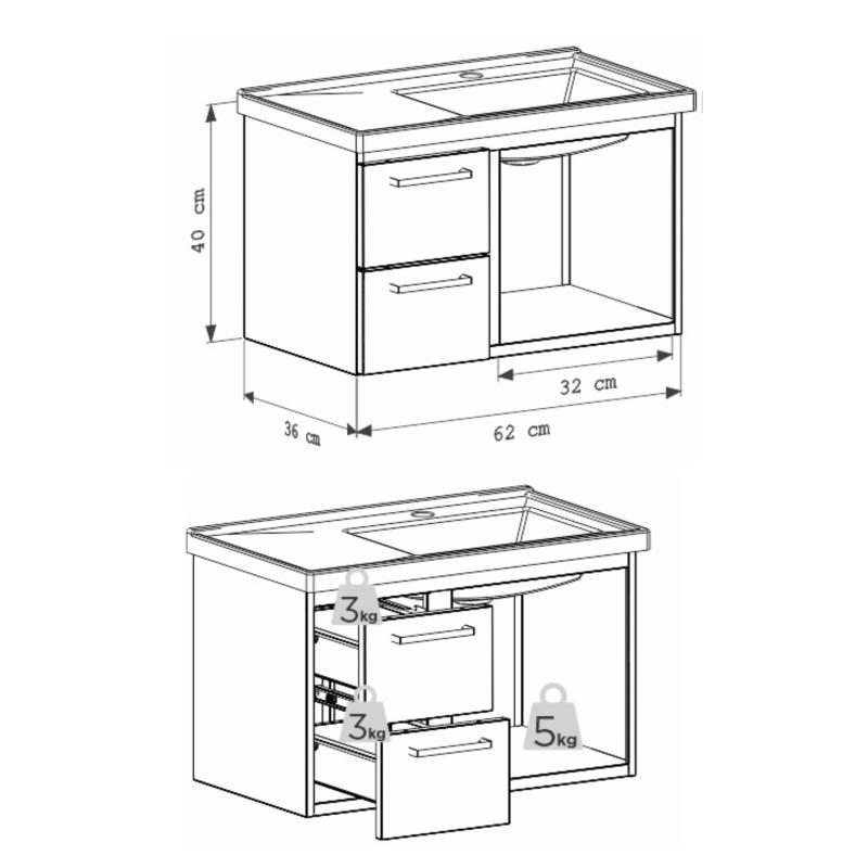 Vanitory Mueble De Acero con Mesada Mármol Sintético Cozimax Roma Negro