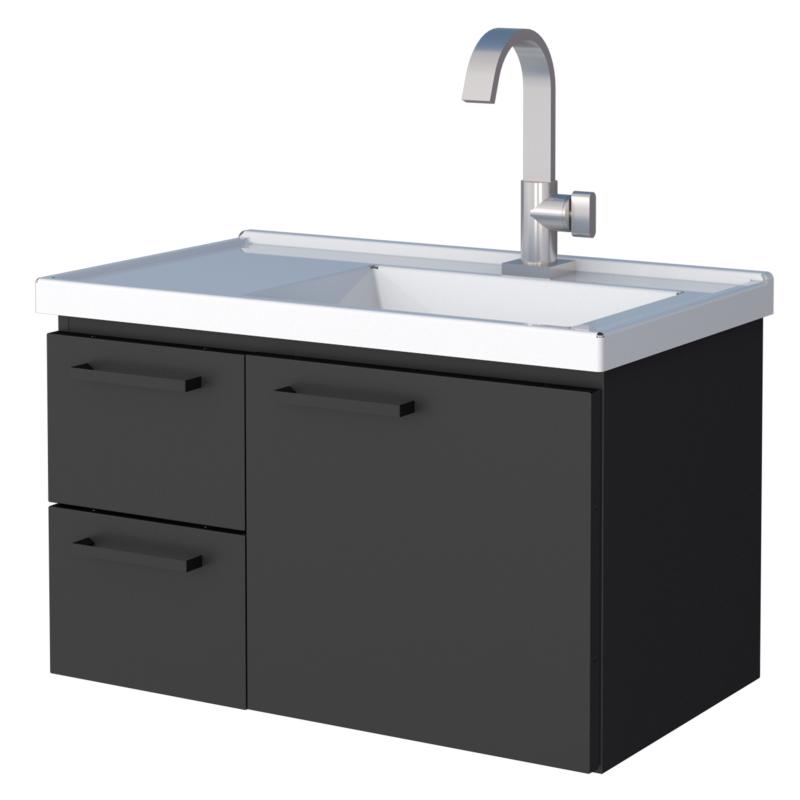 Vanitory Mueble De Acero con Mesada Mármol Sintético Cozimax Roma Negro