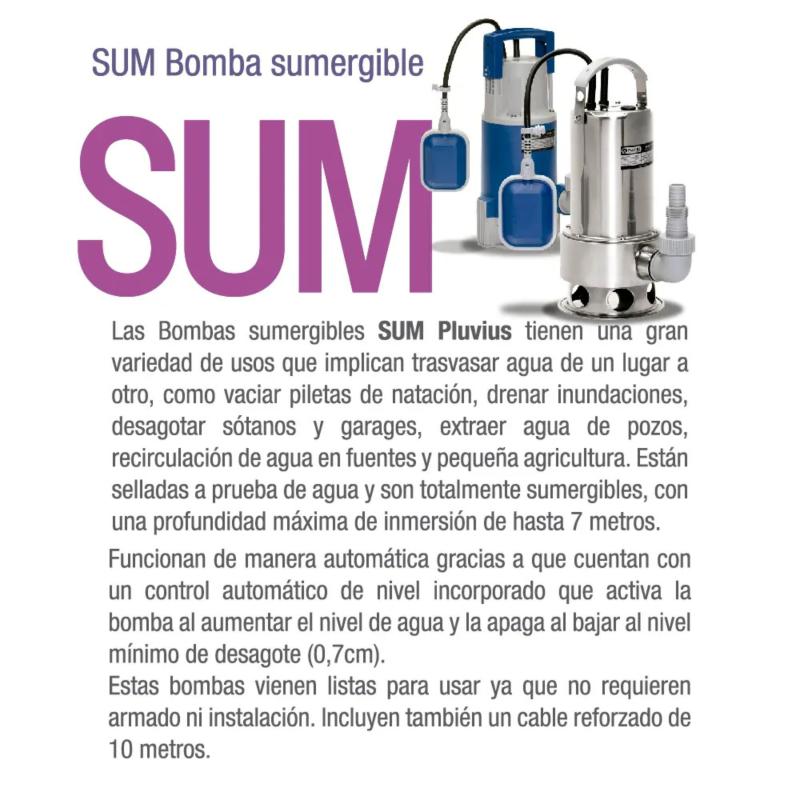 Bomba Sumergible Desagote Agua Sucia Pluvius Sum S400w