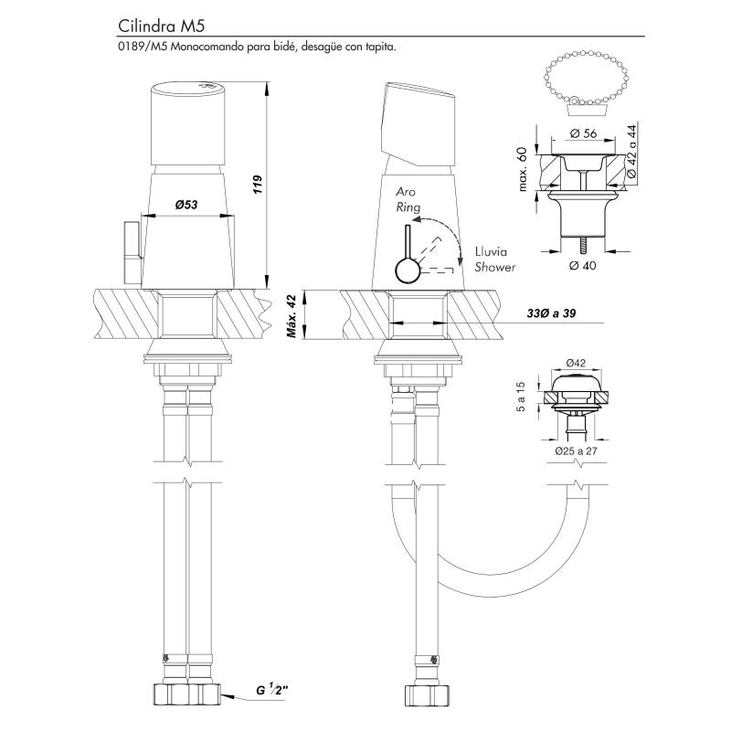 Grifería Monocomando Bidet Con Transferencia Fv Cilindra 0189/M5 Cromo
