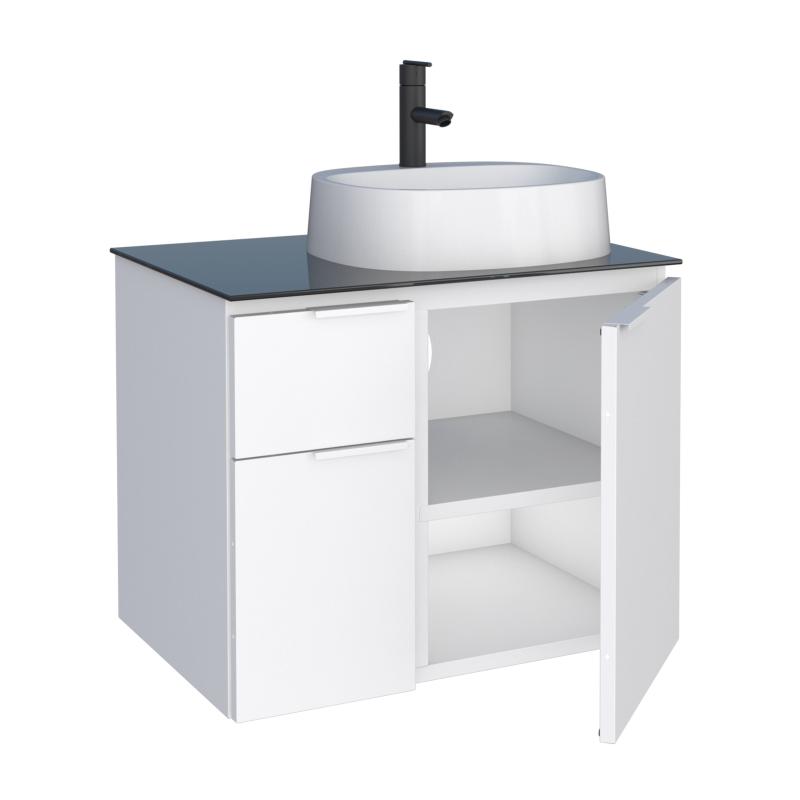 Vanitory De Acero Mueble Con Vidrio Templado Cozimax Figo Blanco