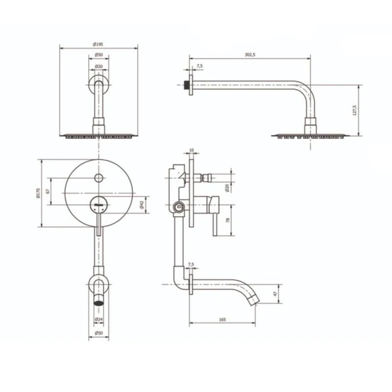 Grifería Ducha Embutir Monocomando Piazza Sensus 10806 Cromo