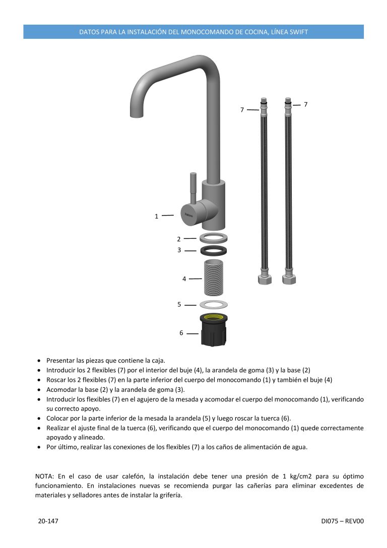Grifería Monocomando De Cocina Acero Pulido Plateado Peirano Swift 20-147