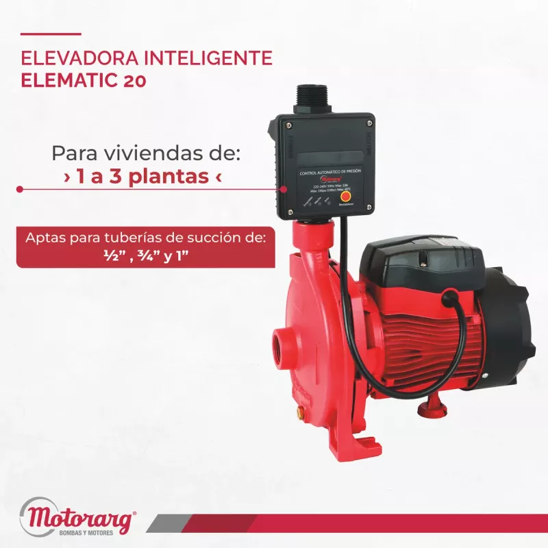 Bomba Centrífuga Inteligente Motorarg Elematic 20 0.5 HP 20 MTS