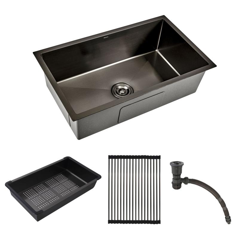 Bacha Cocina Con Accesorios Embutir Peirano Black Gun Brushed