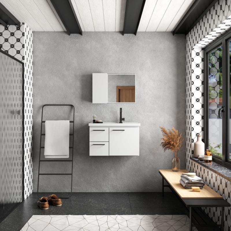 Vanitory Mueble De Acero con Mesada Mármol Sintético Cozimax Roma Blanco