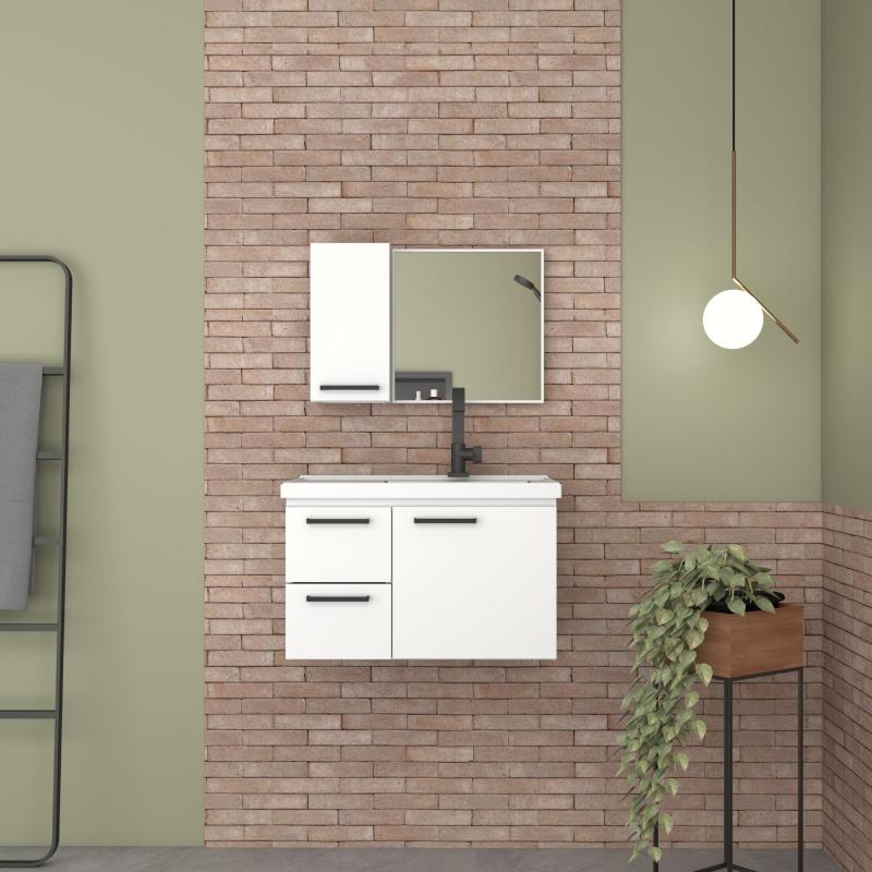 Vanitory Mueble De Acero con Mesada Mármol Sintético Cozimax Roma Blanco