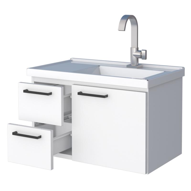 Vanitory Mueble De Acero con Mesada Mármol Sintético Cozimax Roma Blanco