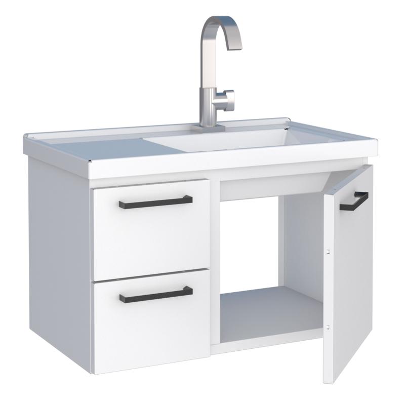 Vanitory Mueble De Acero con Mesada Mármol Sintético Cozimax Roma Blanco