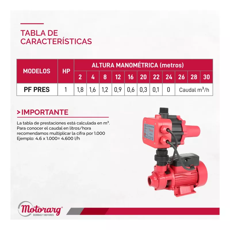 Bomba Agua Presurizadora Motorarg PF Pres 0.5 Hp