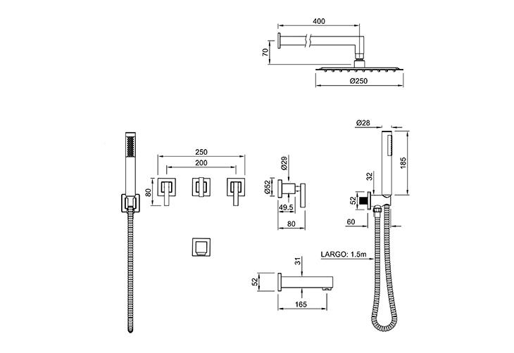 Grifería Ducha 3 Funciones Con Duchador de Mano Peirano Castilla 80-329