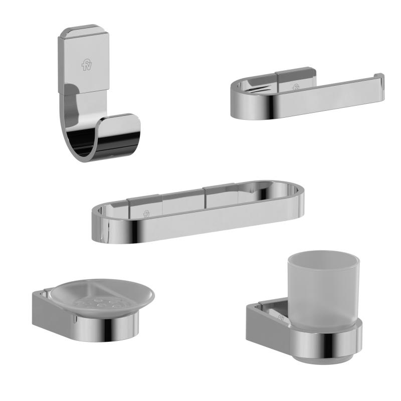 Combo Kit 5 Accesorios De Baño Fv Linea Armonia 0179.05/M8 Cromo
