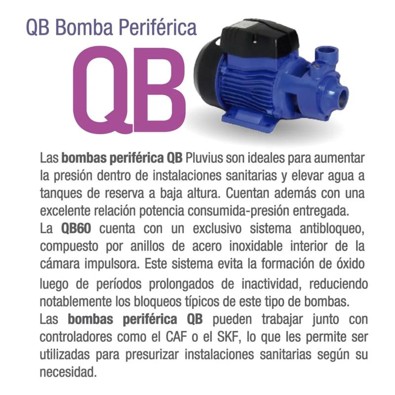 Bomba Periférica Monofásica Pluvius Qb-60 0.5hp 50Hz 220V