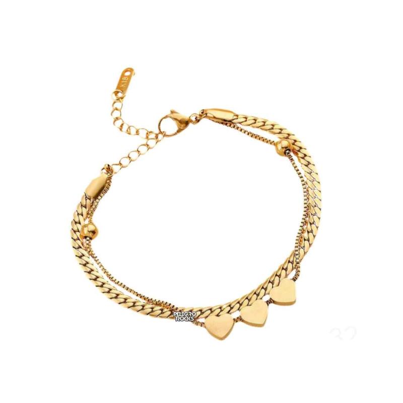 PULSERA CORAZONES ORO x1u