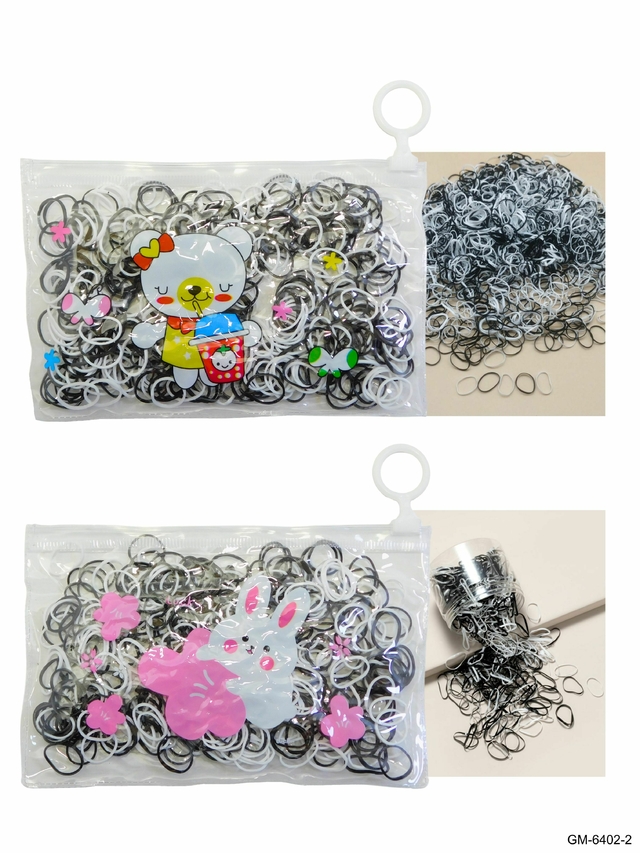 Gomita p/ trenzas reforzada en sobre Blanco y Negro