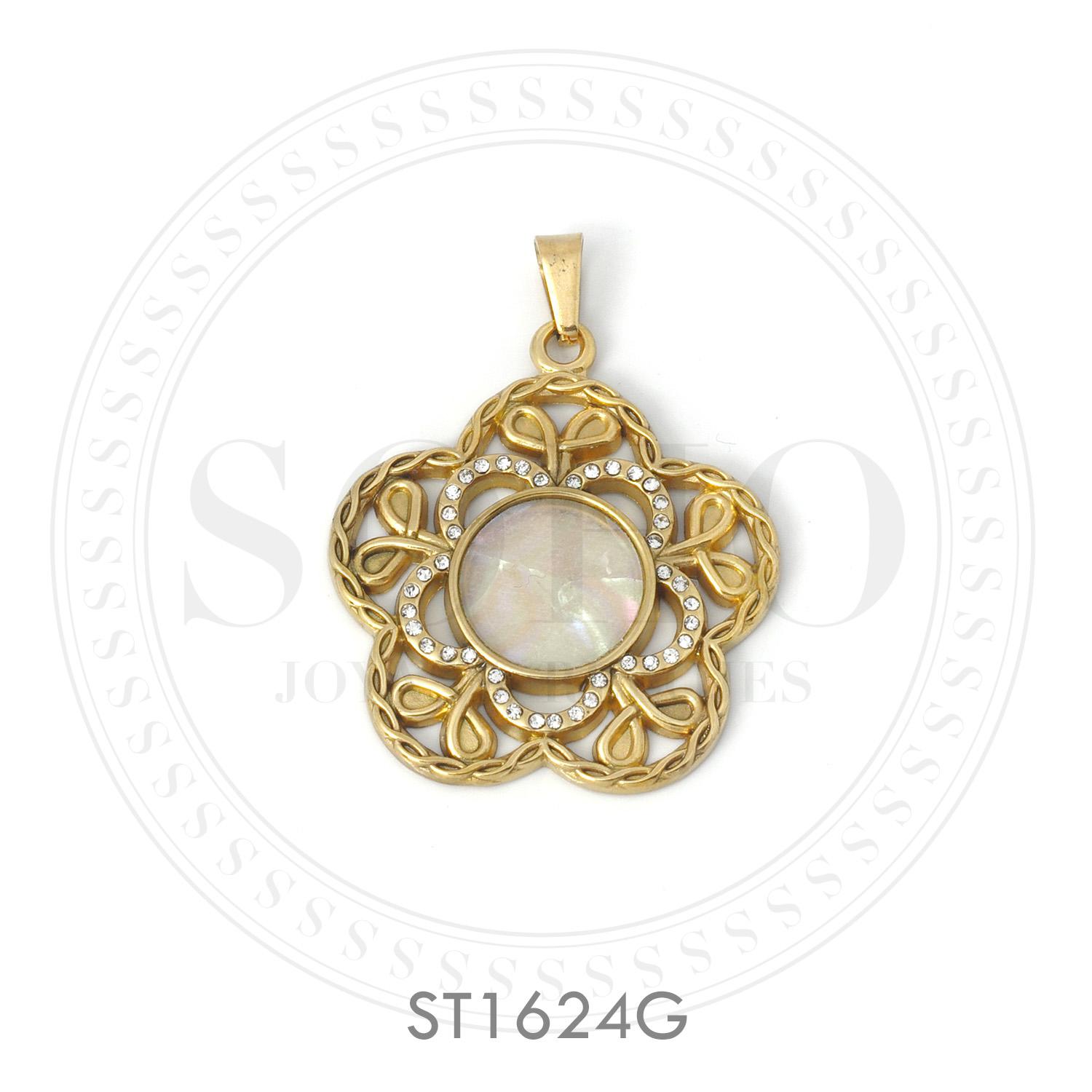 Dije flor en Acero Dorado  ST1624G