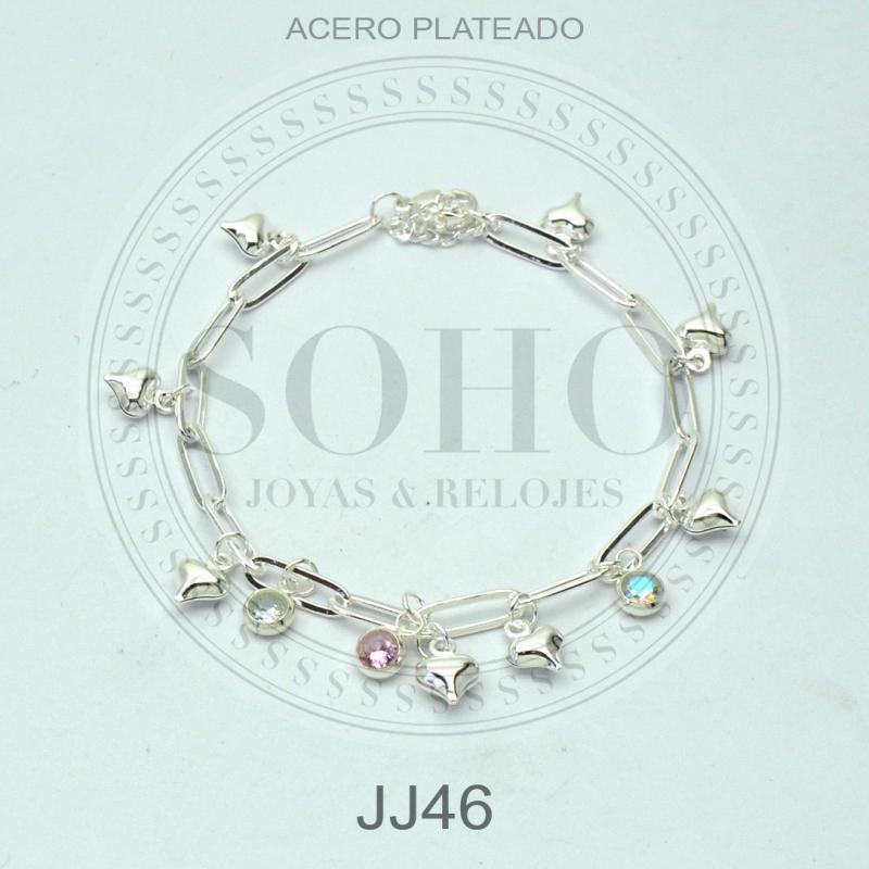 Pulsera con dijes en acero blanco JJ46