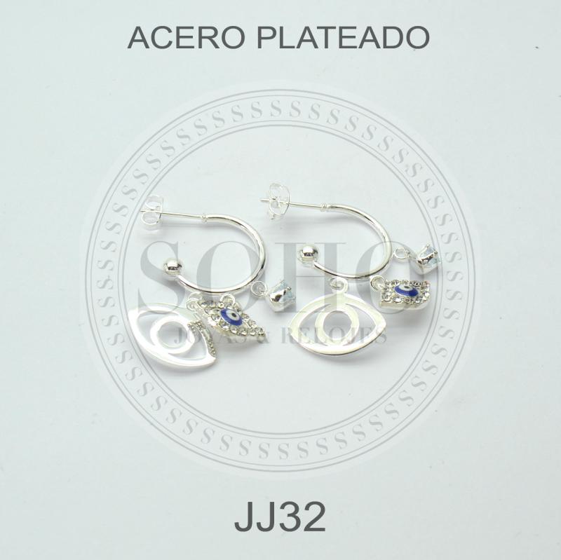 Aro con dijes en acero blanco JJ32
