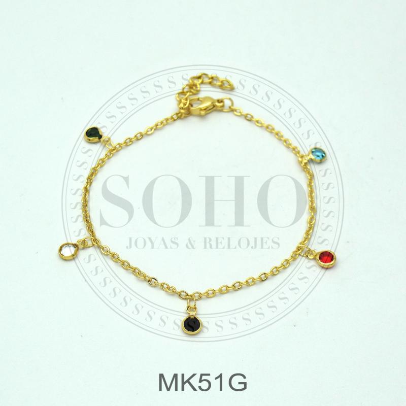 Pulsera acero dorado brillos de colores MK51G
