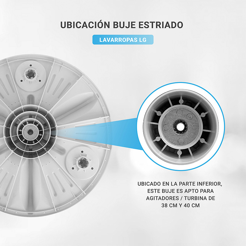 Buje Estriado Para Turbina Lavarropas LG 15 Estrias Exterior