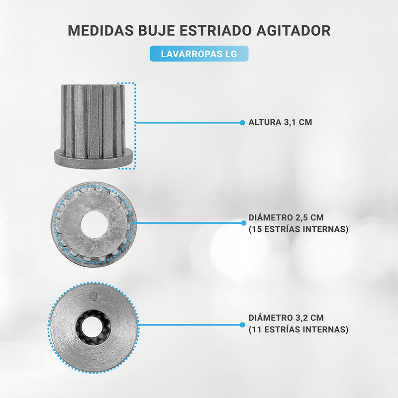 Buje Estriado Para Turbina Lavarropas LG 15 Estrias Exterior