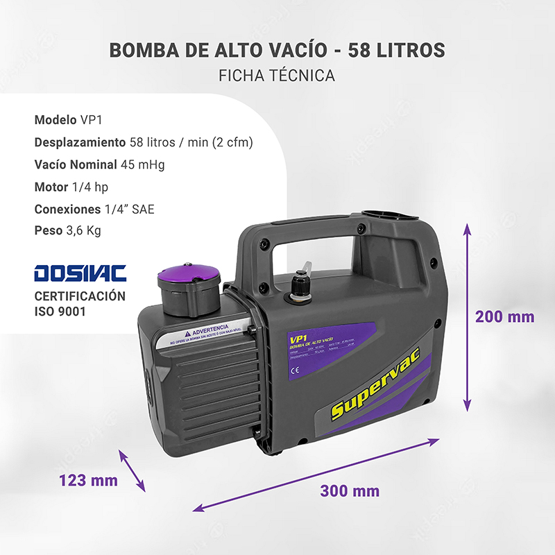 Bomba de Vacío Supervac 58 Litros Con Vacuometro dosivac Vacuómetro