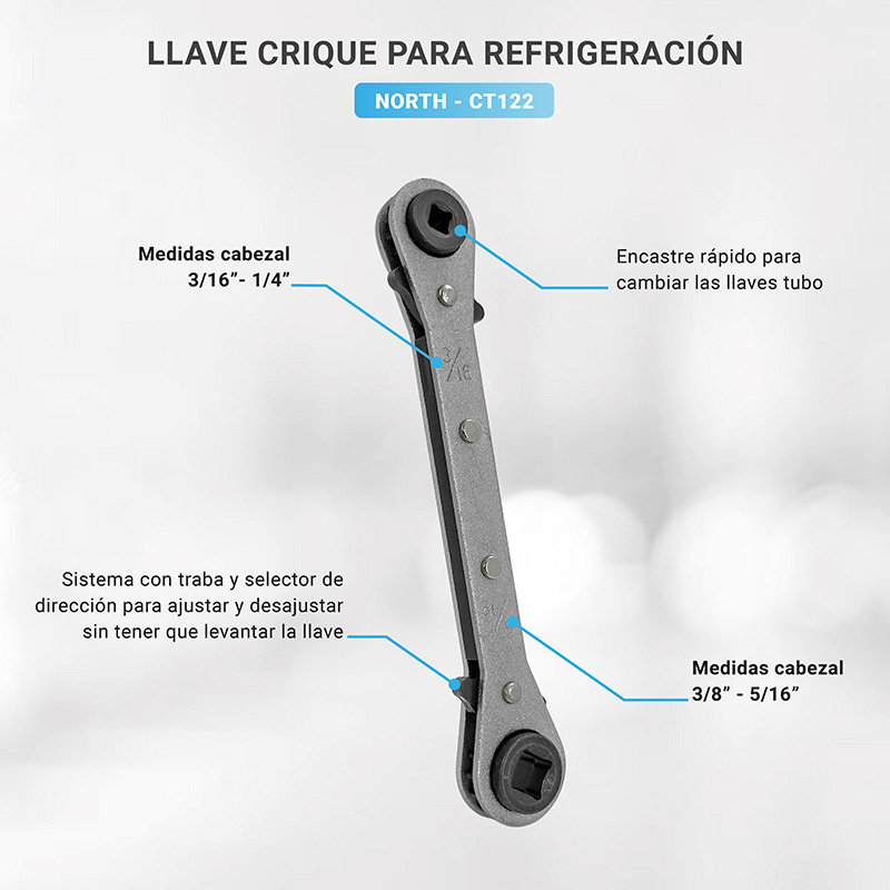 Llave crique 4 medidas 1/4" 3/8" 3/16" 5/16" refrigeracion