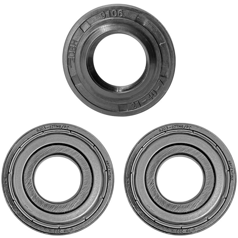 Kit eje soporte rulemanes, retén y tornillos para lavarropas Drean 510 2 planos