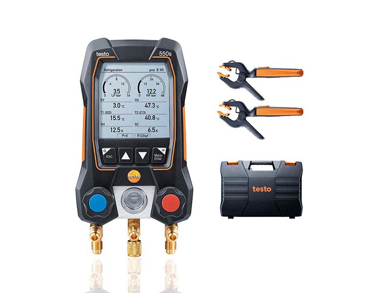 Kit manifold digital Testo 550s bluetooth + dos sondas de temperatura inalámbricas y maletín
