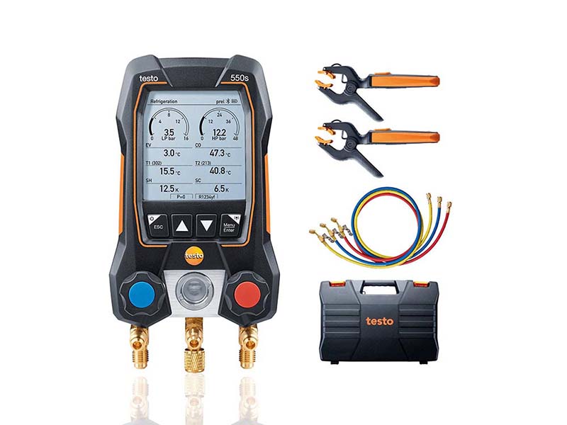 Kit Completo manifold digital Testo 550s bluetooth + dos sondas de temperatura inalámbricas, mangueras y maletín