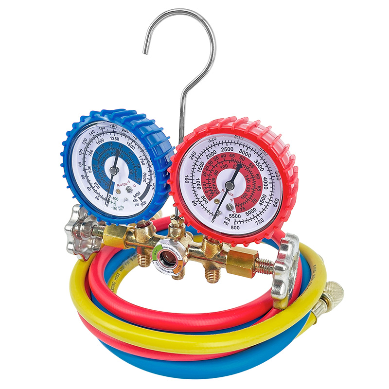 Manifold Refrigeracion R-410 Con Visor Mangueras Bronce