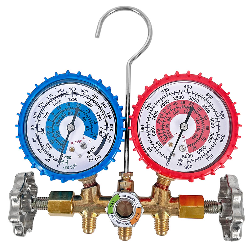 Manifold Refrigeracion R-410 Con Visor Mangueras Bronce
