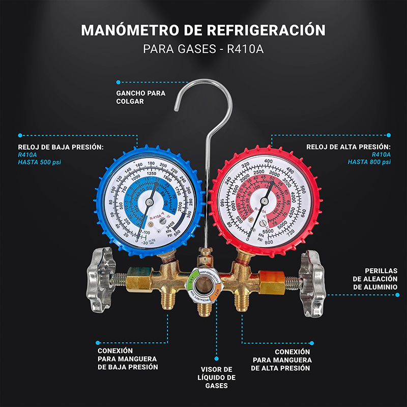 Manifold Refrigeracion R-410 Con Visor Mangueras Bronce