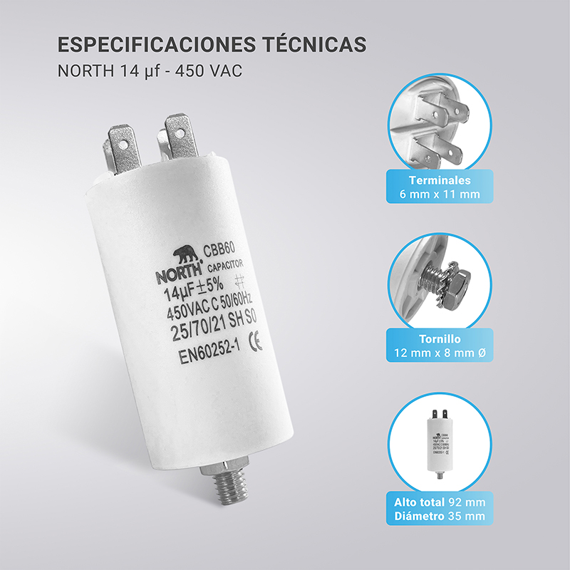Capacitor Lavarropas 14 Uf Microfaradios 450 Vac North