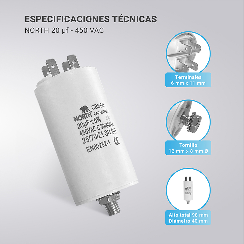 Capacitor De Marcha 20uf 450vac North