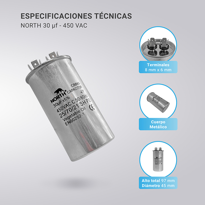Capacitor Marcha 30 Uf Microfaradios 450vac North