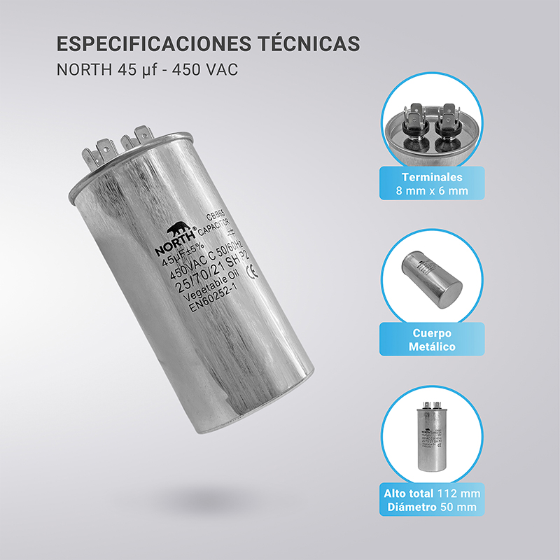 Capacitor Marcha 45 Uf Microfaradios 450 Vac North
