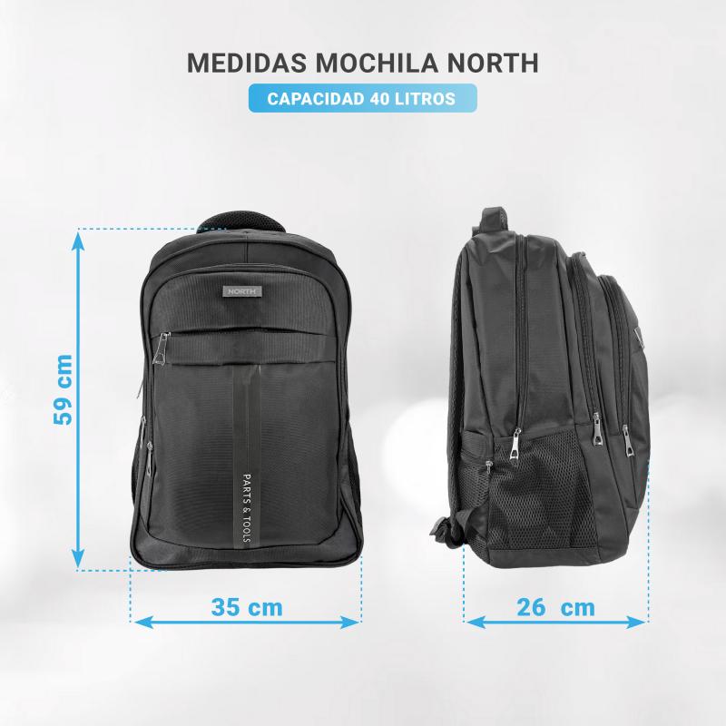 Mochila Porta Notebook Urbana Herramientas 40l North Negro Liso