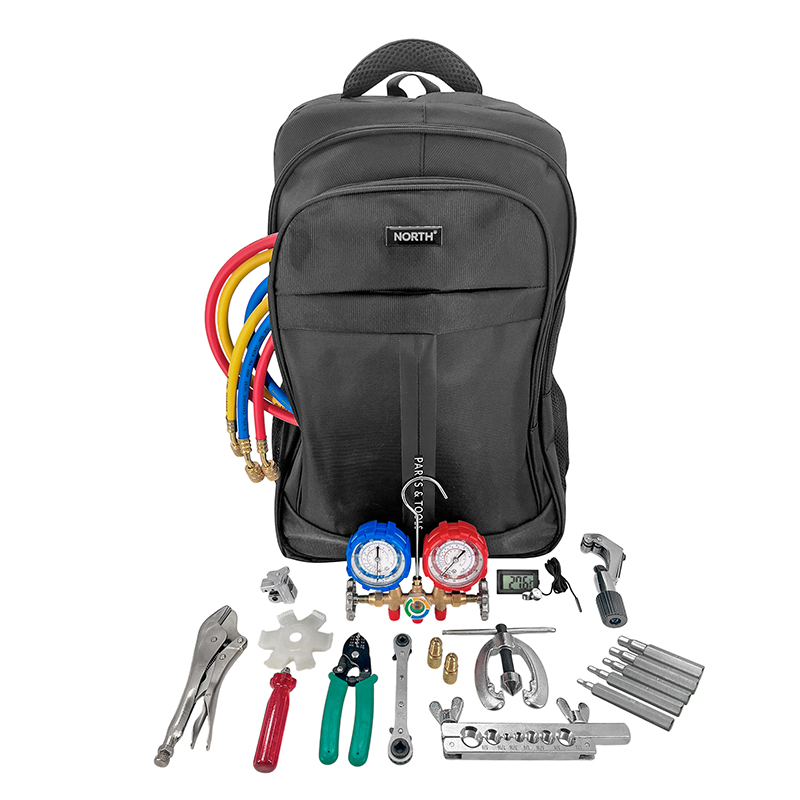 Kit Herramientas Refrigeracion Manifold Pestañadora Mochila 40 litros North