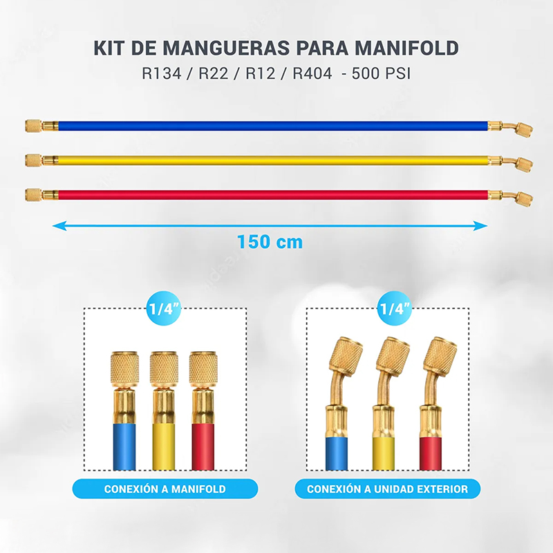Juego De Mangueras Manifold R22 R134 R12 Refrigeracion 150cm