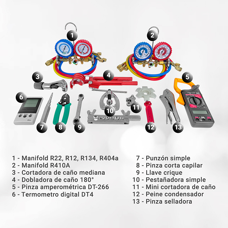 Kit de herramientas N°1 Refrigeracion instalacion aire acondicionado Manifold