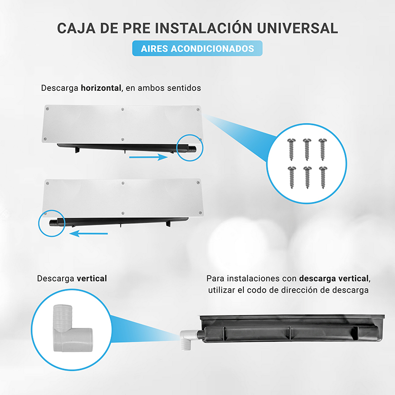 Caja de preinstalación de aire acondicionado para embutir horizontal o vertical