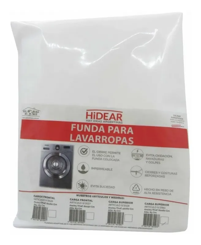 Funda blanca para lavarropas de carga superior 60 x 60 x 83 cm