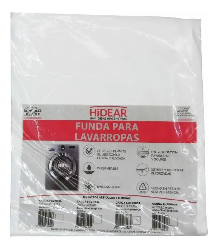 Funda blanca para lavarropas de carga superior 40 x 60 x 83 cm