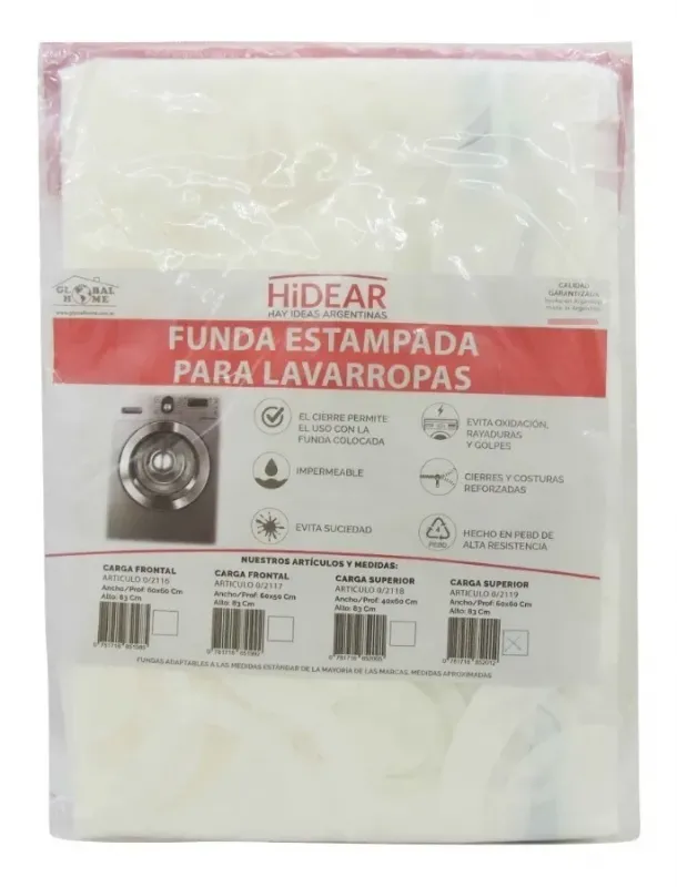 Funda estampada transparente para lavarropas de carga superior 60 x 60x 83 cm