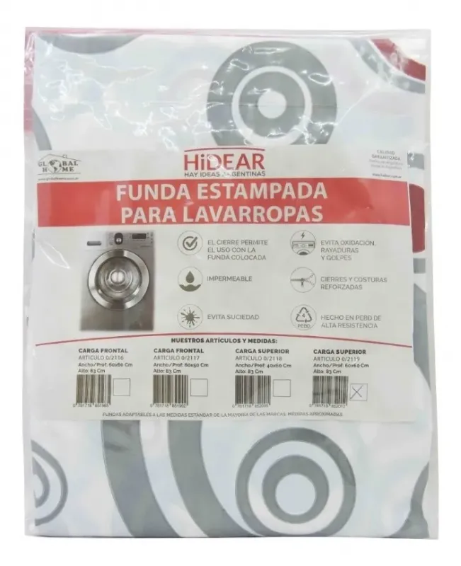 Funda estampada roja y gris para lavarropas de carga superior 60 x 60 x 83 cm