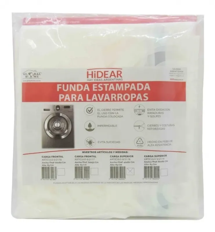 Funda transparente estampada para lavarropas de carga superior 40 x 60 x 83cm