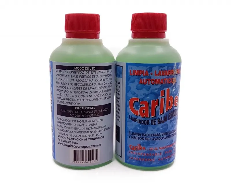 Detergente limpiador para lavarropas Caribe 250 ml