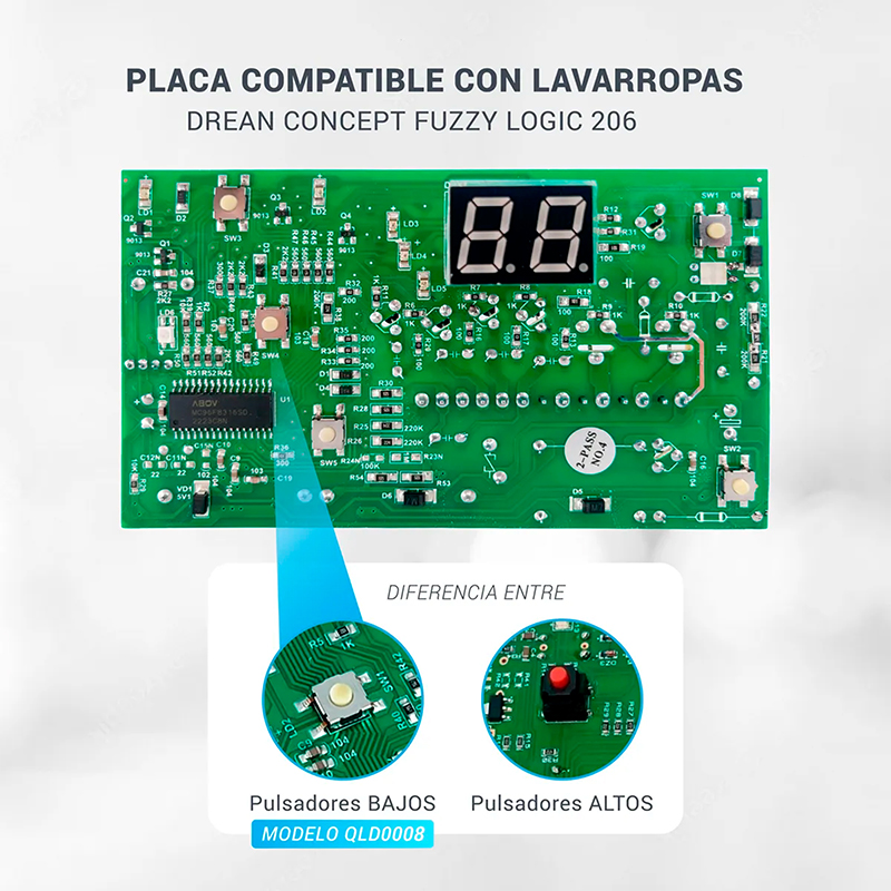 Plaqueta Compatible Lavarropas Drean Fuzzy Logic 206 Display